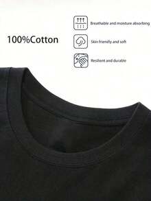 Men's Pure Cotton Short Sleeve T-Shirt With Bear Knit Hat Print, Modern Word Art Design, Breathable And Comfortable Style For Everyday Wear, Unisex Urban Fashion, Oversized Fit For Couples - 黑色 - 查看 3