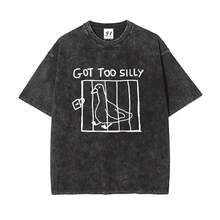 Camiseta vintage con efecto lavado ácido de Got Too Silly Caged Pigeon |   Camiseta con Gráfico Divertido de Meme, Camiseta Retro con Meme de Paloma "Me Volví Demasiado Loco" |   Camiseta Oversize con Diseño de Pájaro Divertido - Negro - Ver 1