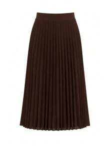 Elegant Pleated Skirt In Stretch Fabric With Lining, Suitable For Women's Evenings, Weddings, Holidays, And Offices. Timeless. - 鏽棕色 - 查看 3