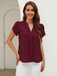 Blusa de mujer de escote en V con estampado de corazón y mangas con volantes para el verano y la playa - Burdeos - Ver 6