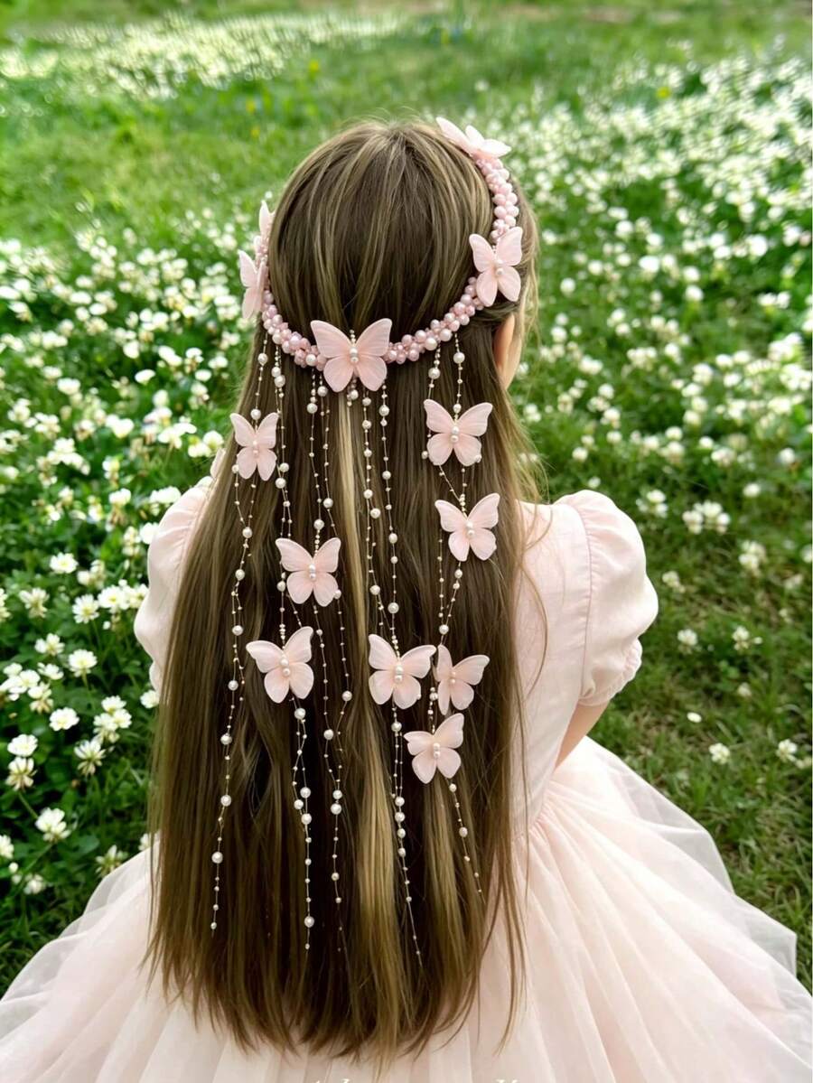 1 buah Hiasan Kepala Rantai Rambut Rumbai Manik-manik Mutiara Imitasi yang Cantik, Aksesori Rambut Anak Perempuan Gaya Peri Buatan Tangan untuk Pesta Pernikahan Pengantin, Liburan, Musim Semi, dan Fotografi - MultiWarna - View 1
