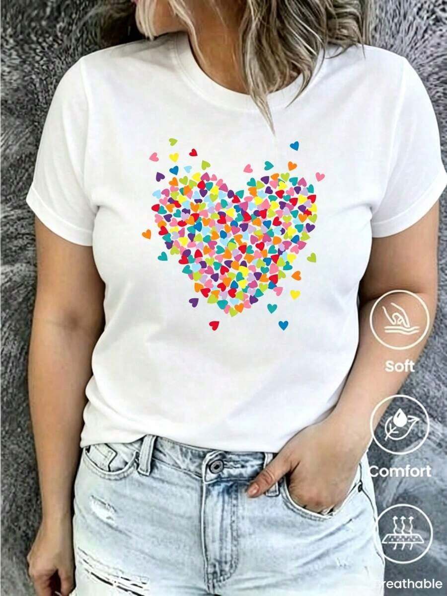 Fashionable Short-Sleeved T-Shirt For Spring/Summer/Autumn 2026, With Cartoon Print, Couple Style, Suitable For Both Indoor And Outdoor Use, Casual Round Neck, Ideal For The Office, Women's Clothing. - 白色 - 查看 1