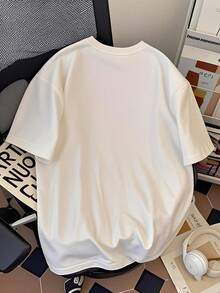 Men's Heavyweight Pure Cotton T-Shirt - Casual Summer Crew Neck T-Shirt With "" Print, Loose Fit, Short Sleeve, Breathable And Comfortable For Casual Wear OBMR - 白色 - 查看 2