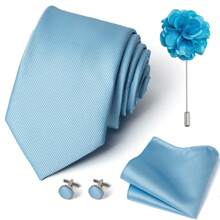 AlanKing 4-Piece Set: Solid Color Necktie, Pocket Square, Cufflinks And Lapel Pin, Suitable For Formal Business, Wedding Ceremonies, And Casual Outfits - Color Mixing - View 9