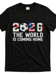 Camiseta casual para mujer, camisa elegante para mujer, camiseta con estampado vintage de la copa deportiva 2026, impresa con la bandera de América del Norte del partido de fútbol 2026 y las palabras "World Goes Home", un regalo para hombres, ropa casual para mujer, camisa casual para mujer, top casual, serie de camisetas. Adecuada para el uso diario casual. La tela es ligera y transpirable. Una elección perfecta para vacaciones lindas y elegantes. Adecuada tanto para celebraciones festivas como para el uso diario. Una excelente combinación para la vida universitaria de estilo vintage y atuendos diarios. Diseño lindo, cómodo y ajustado. Estilo clásico, tela suave y agradable al tacto. Estilo mexicano. - Negro - Ver 1