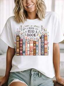 1 pieza. Es un buen día para leer un libro. Camiseta con diseño literario de estantería para amantes de los libros y entusiastas de la lectura. Idea de regalo para escritores y estudiantes. Ropa cómoda para la oficina en casa. Atuendo informal para visitas a librerías y días en la biblioteca. 180g Algodón 100%. - Blanco - Ver 1