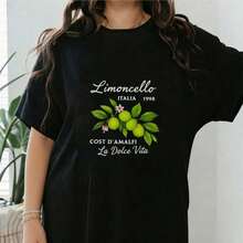 1 pieza - Camiseta de algodón blanca con estampado de limones, cuello redondo, manga corta, ropa casual de verano, 180g, 100% algodón. - Blanco - Ver 8