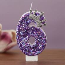 1PC Purple Crown 0-9 Number Birthday Candle Creative New Style, Rhinestone Crown, Suitable For Cake Decoration, Dessert Table, Party Birthday Celebration Candles. - View 21