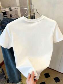 1 pieza de camiseta gráfica de verano con diseño vintage de sol y luna, camiseta casual de manga corta con cuello redondo para mujer, 180g 100% algodón. - Negro - Ver 3
