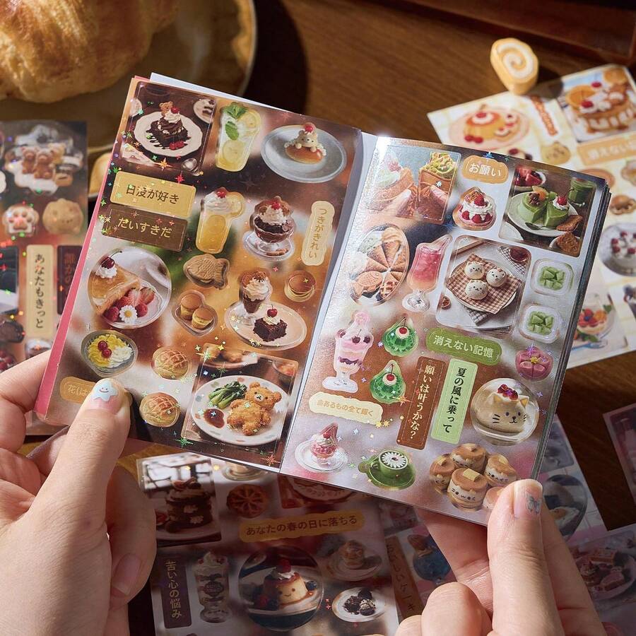 1 Book 30 Pages Food Doodle Sticker Set, 330+ Motifs, Retro Japanese Style Scrapbooking Stickers, Suitable For Diary, Planner, Phone, Laptop Decoration - Food - View 1