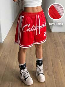Pantalones cortos deportivos negros de malla transpirable para mujer, ropa deportiva de primavera/verano - Rojo 2 - Ver 3