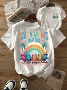 Camiseta informal de mujer con estampado gráfico - Tonos pastel suaves, estilo club de playa - Perfecta para vacaciones en la playa y salidas informales, lavable a máquina, estampado geométrico, camiseta estampada para adultos Muy buena calidad Informal y cómodo Ideal para todas las estaciones PN85 - Blanco - Ver 7