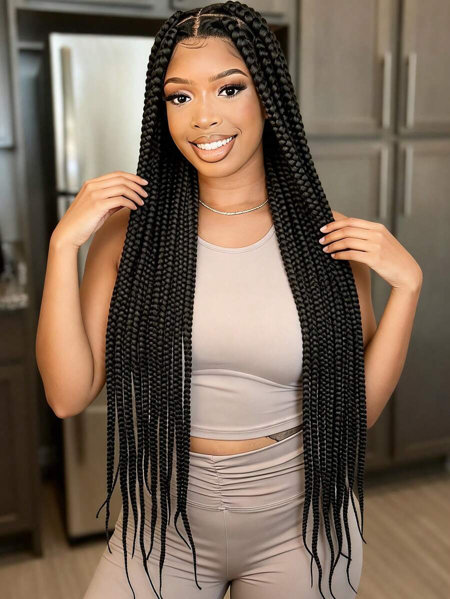 A ANYTIME High Quality HD Full Lace Large Braided Wig, Single Layer High Definition Full Lace Handmade Large Corn Braid Wig, Large Partition Braided Headband Wig, Goddess Fashion Wig