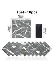 OUTANA 10pcs/0.9㎡ Deep Gray Marble Pattern Ceramic Tile Stickers, Waterproof Aluminum Composite Board, Self-Adhesive Wallpaper For Wall Renovation And Decoration, Suitable For Valentine's Day, Wedding, Birthday - FZZH567 - View 10