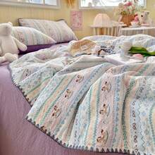 1pc Lace Trim Thin Quilt, Summer Quilt, Air Conditioning Quilt, Quilted Blanket, Cute Pastoral Style, Soft & Comfortable Lace Design, Bedding, Suitable For Dorm, Bedroom, Apartment, Applicable For Spring & Summer, Pillow Case Not Included - Mauve Purple - View 7