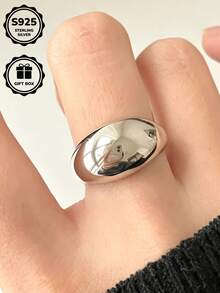 1pc S925 Sterling Silver Simple Plain Band Ring, Versatile Polished Design, Perfect For Daily Wear, Commuting And Gifting, Comes With Gift Box - Silver - View 7
