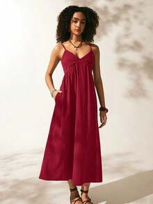 fsvsEaselle Vestido de tirantes sólidosdvs INMN - Burdeos - Ver 6