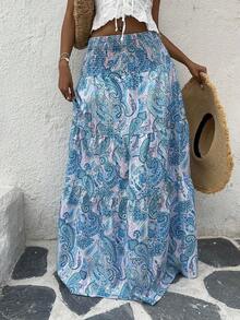 Women's Long Bohemian Print Skirt, Casual For Vacation And Everyday Wear, Spring/Summer - 藍色的 - 查看 8