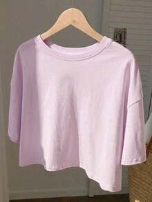 Camiseta crop de hombros caídos - Morado - Ver 2