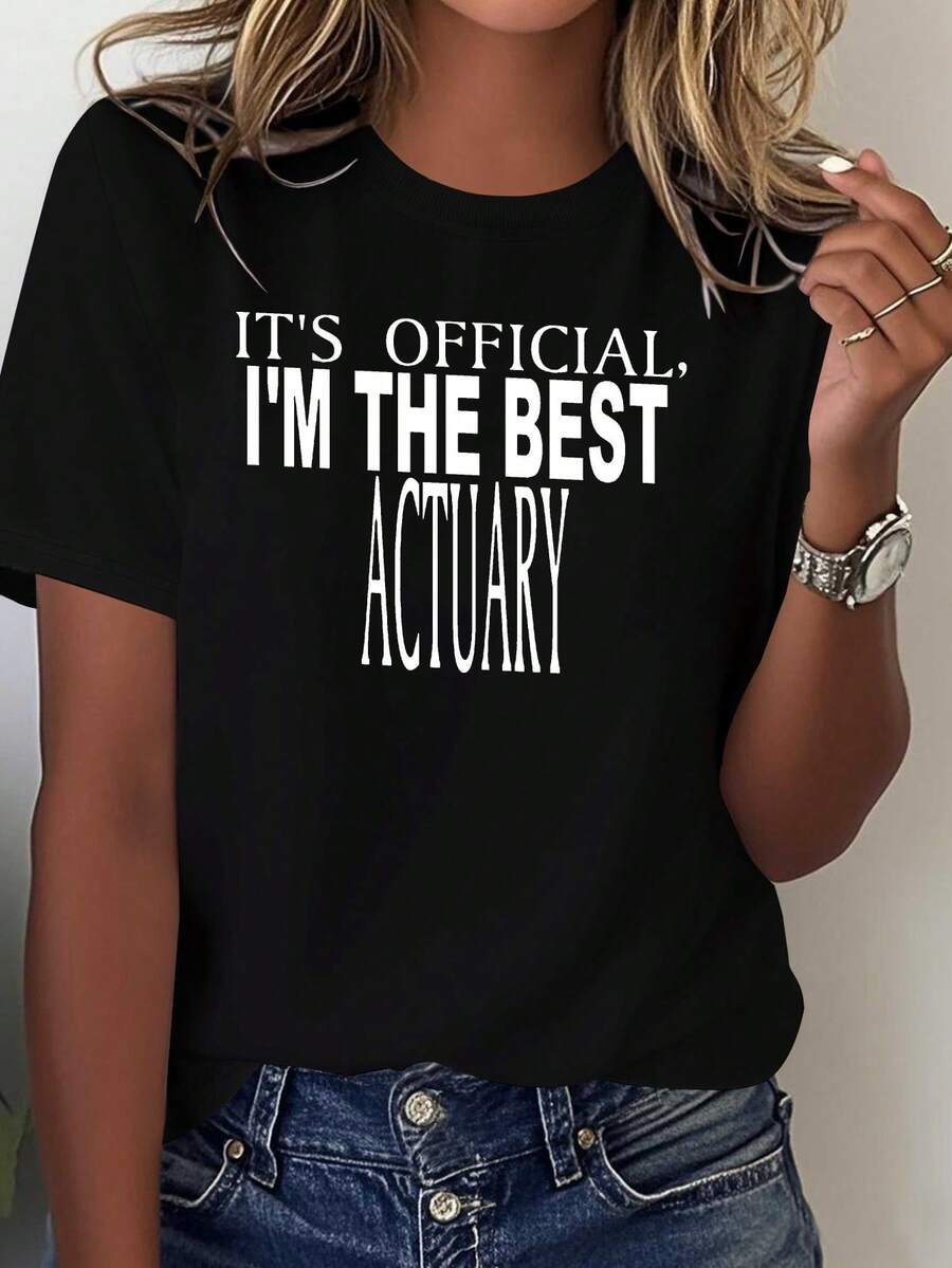 Camiseta Divertida de Actuaria para Mujer - con el eslogan "Oficialmente Certificado, Soy el Mejor Actuaria" y símbolos de actuaria (π, Δ) - Camiseta 100% casual y cómoda para todas las estaciones, adecuada para actuarias - Ropa de regalo lavable a máquina con patrones geométricos y corte holgado - Elegante camiseta roja de manga corta, adecuada para uso casual - Perfecta para salidas informales y para la oficina - Prenda llamativa para fans de la actuaria blusa casual mujer - Negro - Ver 1