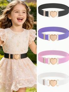 1PC Girls' Decorative Belt For Skirts, Elastic Adjustable Waistband For Kids And Teens, Heart-Shaped Metal Buckle - 1PCS - View 1