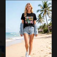 Camisetas unisex, tops, camisetas para hombre, camisetas para mujer, camisetas estampadas, camisetas de manga corta, apasionadas, a la moda, informales, playa, vacaciones - Negro - Ver 12