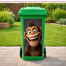 1pc 2D Flat Self-Adhesive Trash Can Sticker Funny Monkey Trash Can Sticker, Crazy Ape Decal, Waterproof Outdoor Garbage Bin Decor, Cute Yard DIY Decoration, PVC Material, Easy To Peel And Stick, Flat Art Sticker, Kitchen Storage - A - View 2