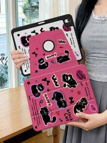 1件裝 三折旋轉支架壓克力保護殼，相容 iPad，卡通貓咪設計，全包覆、非磁吸防震，適用 11 吋/10 吋、Air 2026 及 Pro 11/13 吋機型，適合學生、上班族與日常通勤者 - 彩色 - 查看 5