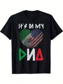 Camiseta 'Herencia ADN Bandera Dual de EE. UU. y México' - con el eslogan 'Está en mi ADN', diseño de corazón con banderas mexicanas, cuello redondo, manga corta, estilo casual para el orgullo hispano, fanáticos del fútbol, atuendo informal (Verde/Blanco/Rojo) - Negro - Ver 1