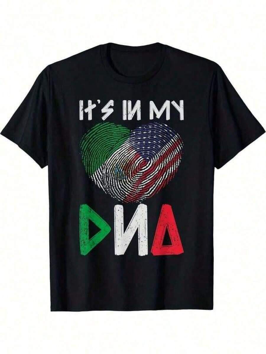 Camiseta 'Herencia ADN Bandera Dual de EE. UU. y México' - con el eslogan 'Está en mi ADN', diseño de corazón con banderas mexicanas, cuello redondo, manga corta, estilo casual para el orgullo hispano, fanáticos del fútbol, atuendo informal (Verde/Blanco/Rojo) - Negro - Ver 1