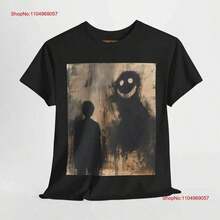 T-Shirt With Creepy Smile Design, Terrifying Eyes, Minimalist Dark Art, Vintage Style, Slightly Elegant, Breathable, Unisex, Fashionable - 黑色 - 查看 6