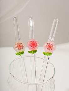 1/2PCS Reusable Curved Flower Glass Straw Set,For Smoothies, Cocktails, Bubble Tea, Soda, Summer Drinks, Pool Parties, Beach. Great Gift For Christmas, Birthday, Graduation, Back To School, Valentine's Day. Kitchen Essential, Photo Prop. - Clear - View 1