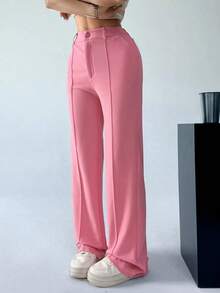 Pantalones rectos de traje sólidos para mujer en otoño/invierno - Rosa - Ver 1