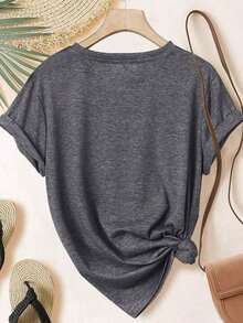 2026 Summer ELYSIAN WEAR Women's T-Shirt 180G, Casual Loose Fit, Crew Neck, Short Sleeve, Graphic Print With The Humorous Phrase "I May Be Laid-Back, But I Can Bend Forward Real Fast." Ideal For Everyday Wear, Comfortable And Soft, Made From A Cotton Blend, Suitable For Women Who Love Humor And Relaxed Style. Loose And Comfortable Graphic Tees. - 灰色 8 - 查看 3