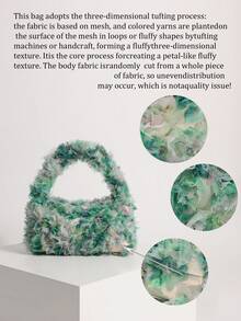 Green 3D Colorful Mesh Floral Handbag Hobo Luxury Elegant Gentle Vibe Tote Bag (Random Fabric Cut) - Green - View 3