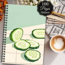 Humorous Kimchi Themed Spiral Notebook - A Travel Journal And Personal Planner With Quirky Korean Design, Light Green Background And Fresh Cucumber Pattern - C - View 3