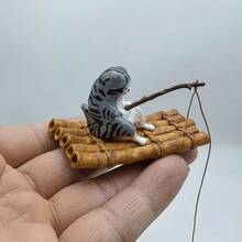 Creative Cute Cat Sitting In Boat Fishing Fish Tank Decoration, High-Quality Resin Aquarium Landscaping Accessory, Fishing Cat Figurine, Non-Floating, Realistic Detail Potted Plant Desktop Ornament - A - View 8