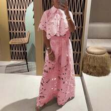 Conjunto Casual para Mujer Nueva Temporada Verano, Blusa Encaje Calado + Pantalones Largos - Rosa - Ver 5