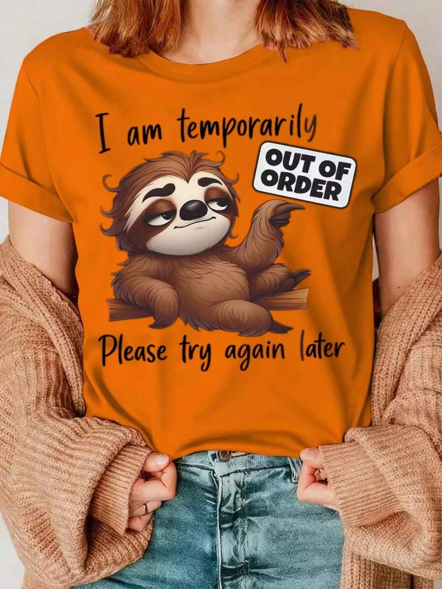 Plus Size Women's Casual And Fashionable Printed T-Shirt, Available In Sizes 0-8XL, A Base Layer For Everyday Wear, Suitable For All Seasons, Casual Wear, Short-Sleeved Crew Neck T-Shirt Available In Various Colors, Plus Size Women's T-Shirt, A Great Gift - 橘紅色 - 查看 1