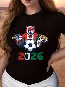Featuring A Design From The 2026  In The USA, Canada, And Mexico, This Summer-Ready T-Shirt Is The Perfect Gift For Sports Fans. It's A Plus-Size Women's T-Shirt And A 2026 World Cup Jersey. - 黑色 - 查看 6
