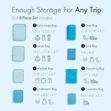 Carrywell - Cubos de embalaje para maletas y equipaje de mano bolsas organizadoras de equipaje para ropa y artículos esenciales de viaje 8 unidades (no fabricado en China - Azul - Ver 3