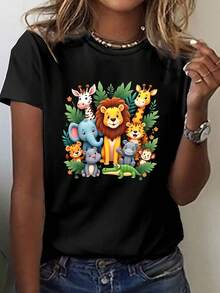 Talla grande - talla extra grande - camiseta de mujer, hecha de algodón puro, tela ligera y transpirable, diseño de cuello redondo, diseño estampado, corte de manga corta, adecuada para primavera y verano. - Negro - Ver 6