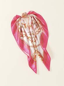 1pc 2026 New Fashion Women's Chain Print 90x90cm Square Scarf/Bandana, Paisley Pattern, Suitable For Daily Use - Hot Pink - View 7