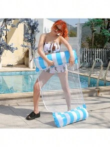1 pieza Hamaca inflable con malla, respaldo plegable de doble uso, balsa flotante, silla de descanso flotante para entretenimiento acuático, cama flotante, sofá, flotador inflable para piscina, esencial de playa, flotador de piscina - A - Ver 11
