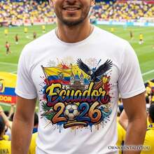 [2026 World Cup] Ecuador 2026 World Cup Football Jersey, Fan Jersey, White, Size 3XL. Unisex 220g Sports Jersey, Y2K Style, Ideal For Summer Vacation. Lightweight And Breathable, 100% Pure Cotton, With A Print. Regular Fit, Crew Neck, Casual And Versatile Style. Short-Sleeved Crew Neck Jersey For Summer. Fabric With Moderate Stretch, Comfortable And Suitable For All Seasons. Unique Print Design, Loose And Comfortable Fit. - 白色 - 查看 1