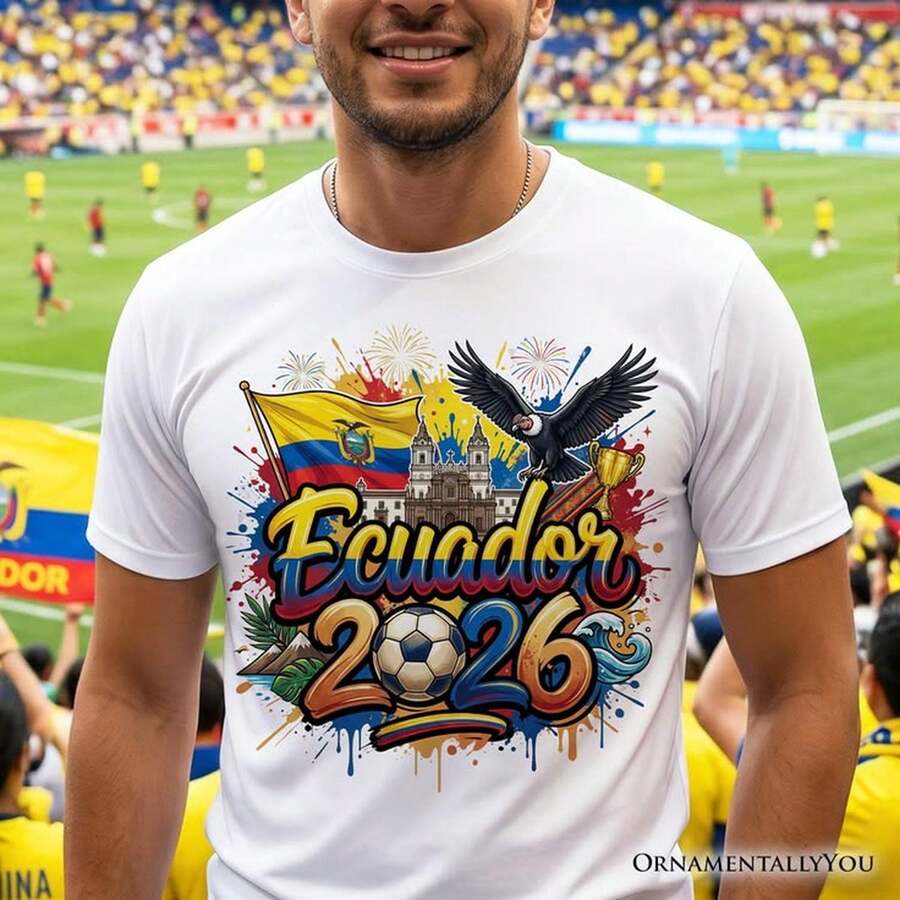 [2026 World Cup] Ecuador 2026 World Cup Football Jersey, Fan Jersey, White, Size 3XL. Unisex 220g Sports Jersey, Y2K Style, Ideal For Summer Vacation. Lightweight And Breathable, 100% Pure Cotton, With A Print. Regular Fit, Crew Neck, Casual And Versatile Style. Short-Sleeved Crew Neck Jersey For Summer. Fabric With Moderate Stretch, Comfortable And Suitable For All Seasons. Unique Print Design, Loose And Comfortable Fit. - 白色 - 查看 1