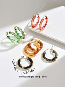 1 Pair Retro Exaggerated Tie Dye Acrylic Resin Hoop Earrings, Versatile Delicate High-End Elegant Earrings, Unique C-Shaped Large Ring Design, 4 Colors Available, Suitable For Commuting, Dating, Going Out, Great Gift For Friends And Family On Valentine's Day, Christmas, Halloween And Other Holidays - Yellow Gold - View 6