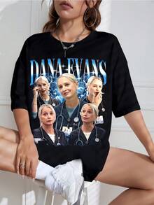 Dana Evans T-Shirt - Nurse, Retro Medical Drama, New For 2026, Counterfeit Dr. Dana Evans T-Shirt, TV Series Nurse Print T-Shirt, Unisex, Plus Size, Casual, Short Sleeves, Oversized Blue Lightning Bolt T-Shirt For Fans. - 黑色 - 查看 6