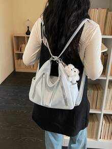 Bolso de hombro de gran capacidad, de textura mate y versátil, bolso de playa de alta gama, bolso de compras - Azul - Ver 2