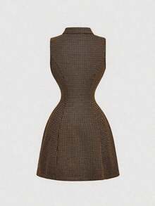 MOD Vestido corto sin mangas con estampado de pata de gallo para mujer - Marrón - Ver 2